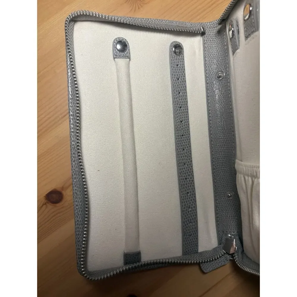 New Gray Faux Leather Lined Zip Travel Jewelry Case Rectangle Monogram KIM 4pc